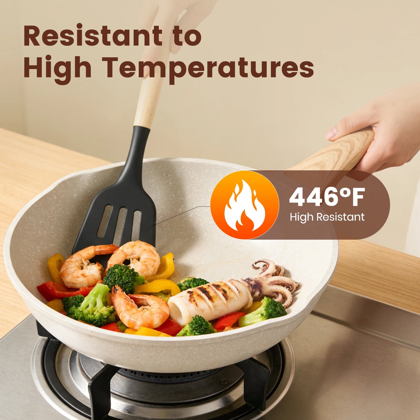 Silicone Wooden Handle 44 Piece Nonstick Kitchen Utensil Set FoodGrade