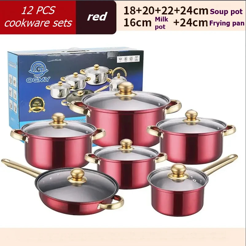 Stainless Steel Cookware Set With Nonstick Gold Plated Handles