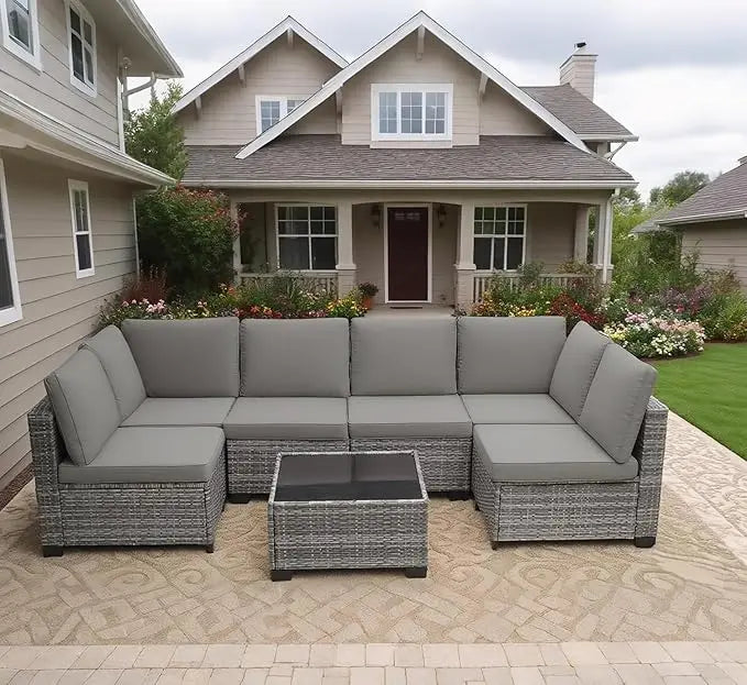 Outdoor 7 Piece Patio Furniture Set All Weather Wicker