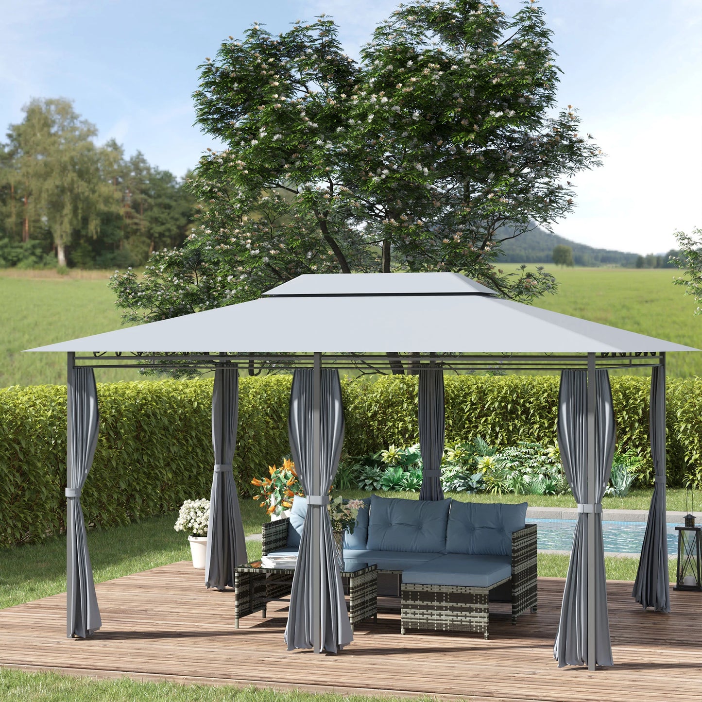 Outsunny Two Tier Ventilated Canopy Gazebo Shelter Outdoor