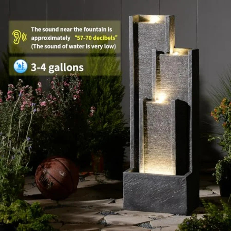 Modern Outdoor Water Fountain With Lights Resin Cascading Waterfall