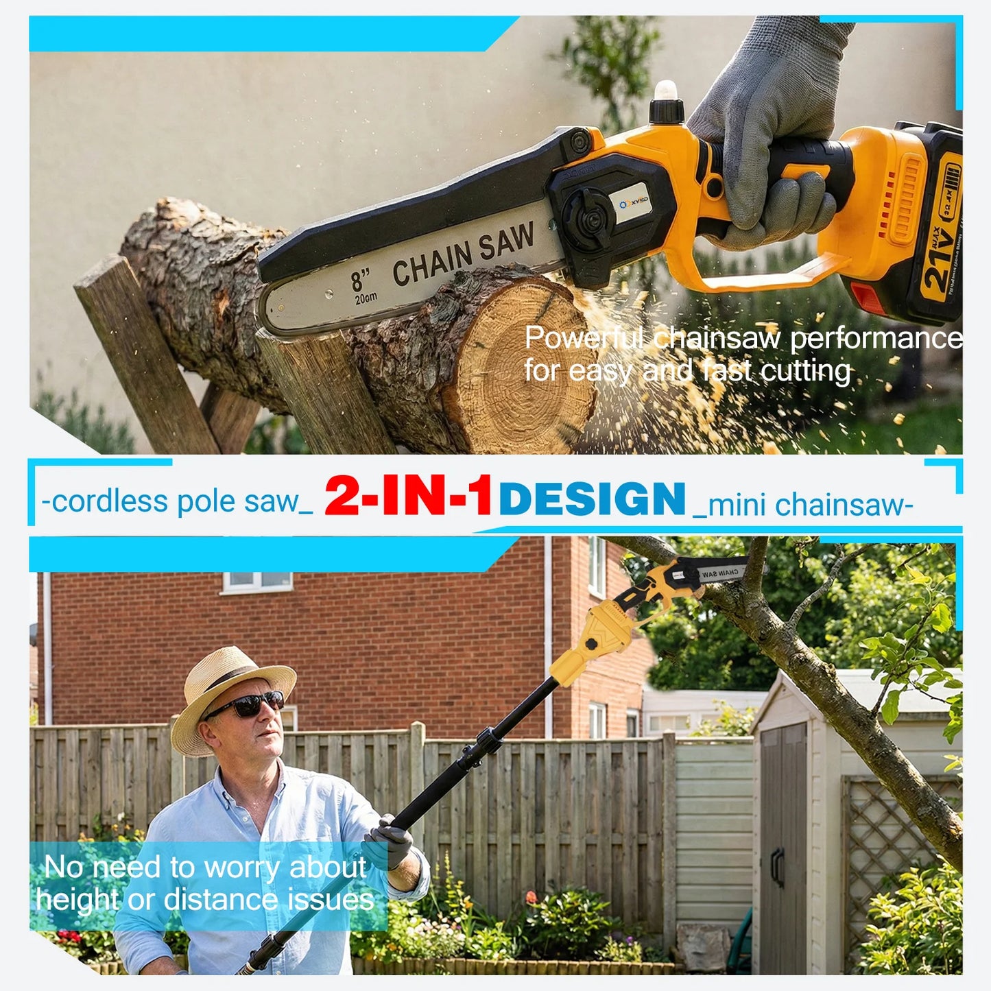 2-In-1 Cordless Extension Pole Saw For Yard Wood Cutting