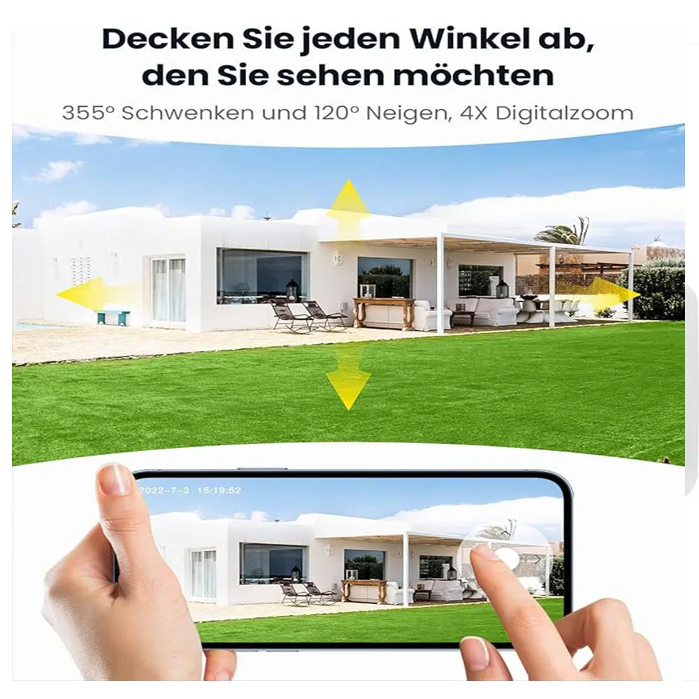 IEGEEK 2K 3MP WiFi Security Camera Outdoor PTZ Wireless Battery With Solar Panel