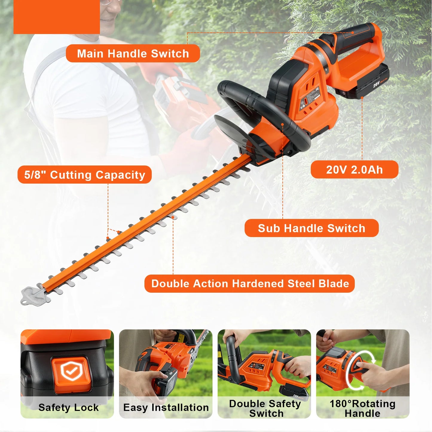 SucceBuy 20V Cordless Hedge Trimmer Kit Charger Included