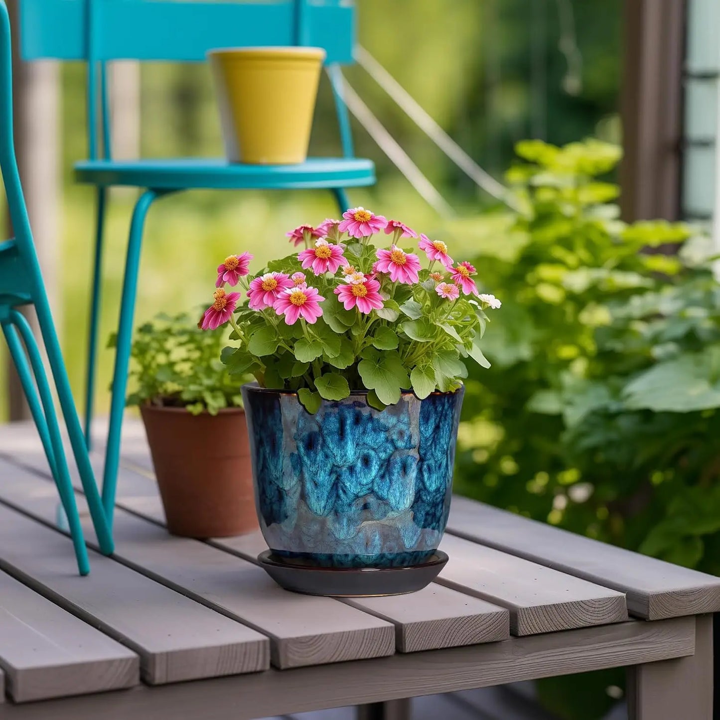 Ceramic Plant Pot With Drainage Hole And Saucer Indoor Outdoor