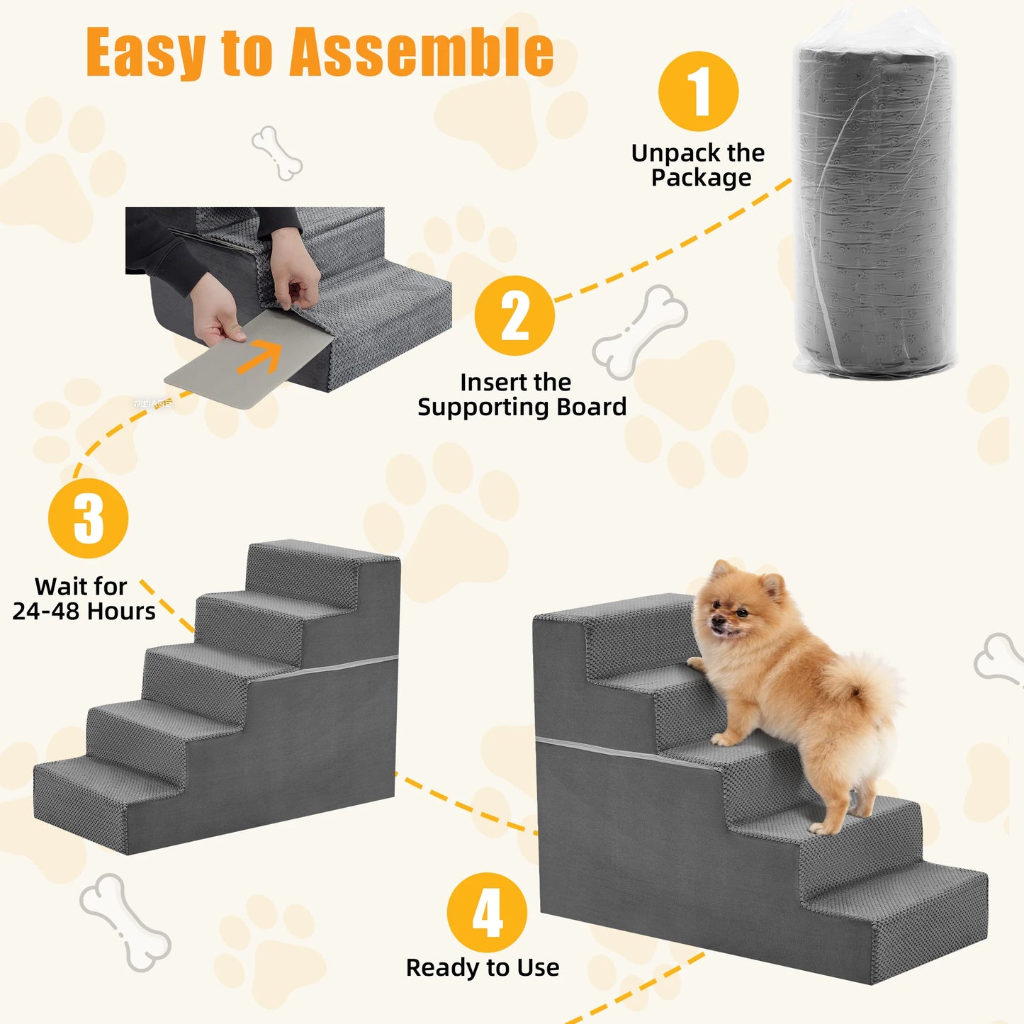 JHK 3-5 Step Right Angled Foam Dog Stairs Ramp NonSlip