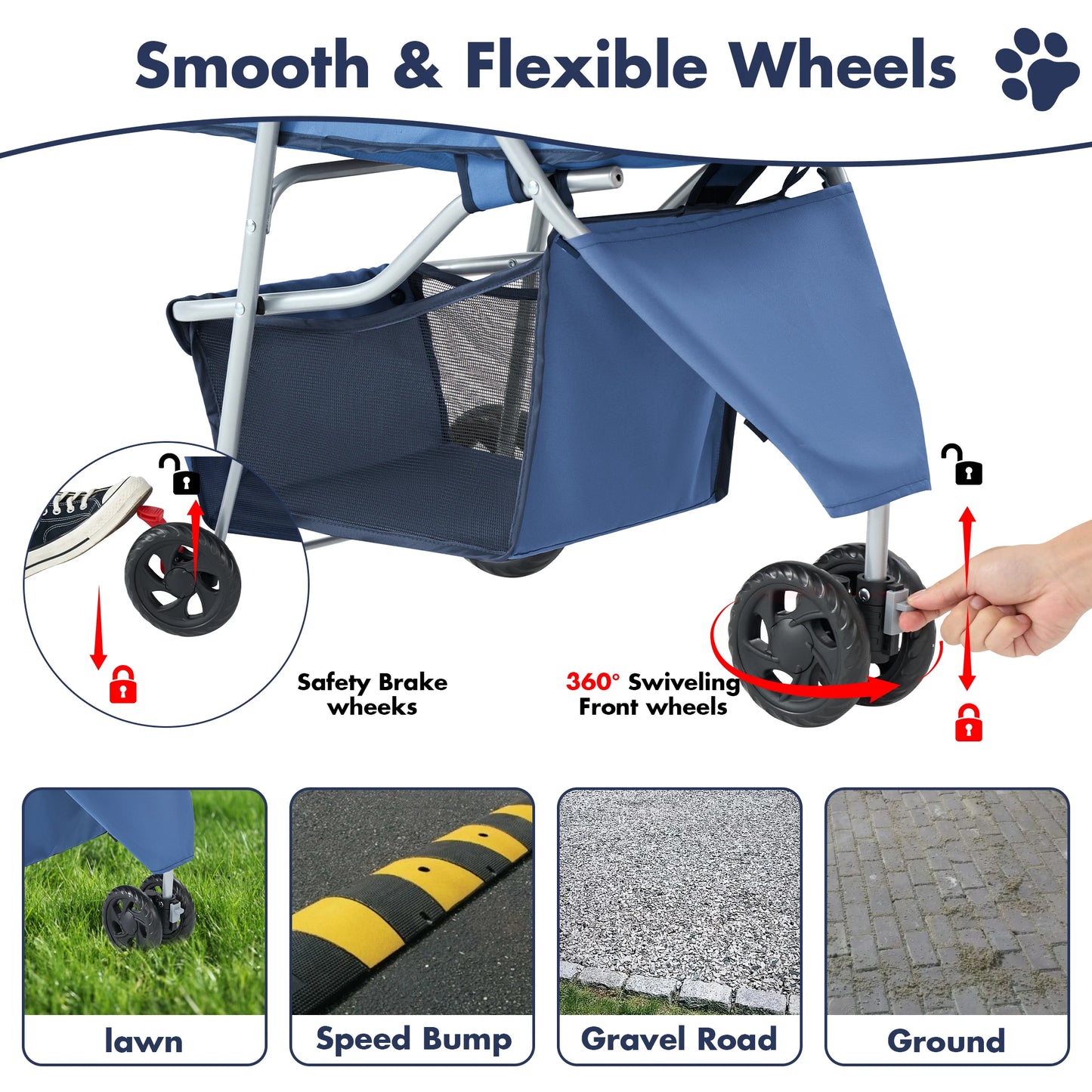 JHK 3-Wheel Foldable Pet Stroller For Small Dogs And Cats