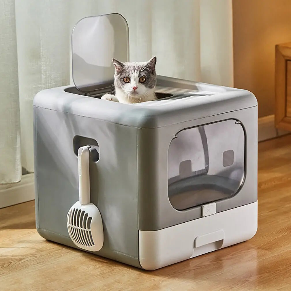 Cat Litter Box With Scoop And Tray Enclosed Front Entry