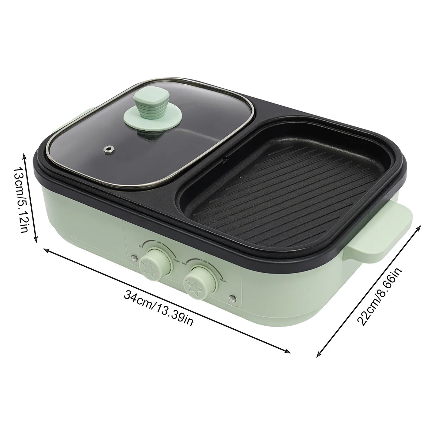 2-In-1 Hot Pot And Grill With Dual Heating Zones For Families