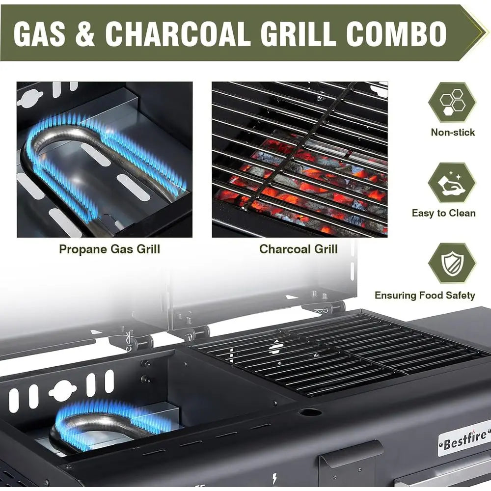 Dual Fuel Propane and Charcoal Grill With Dual Lids