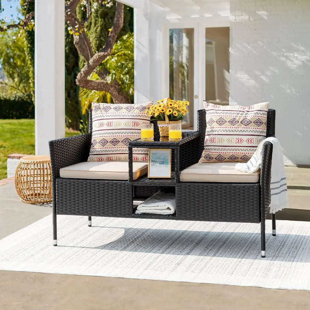 Outdoor Patio Loveseat Set With Cushions And Coffee Table