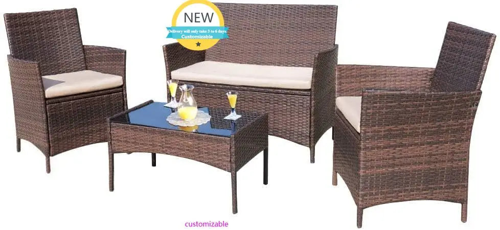 4-Piece Outdoor Patio Furniture Set Rattan Chair Wicker