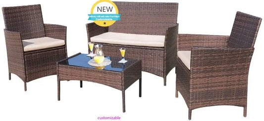 4-Piece Outdoor Patio Furniture Set Rattan Chair Wicker
