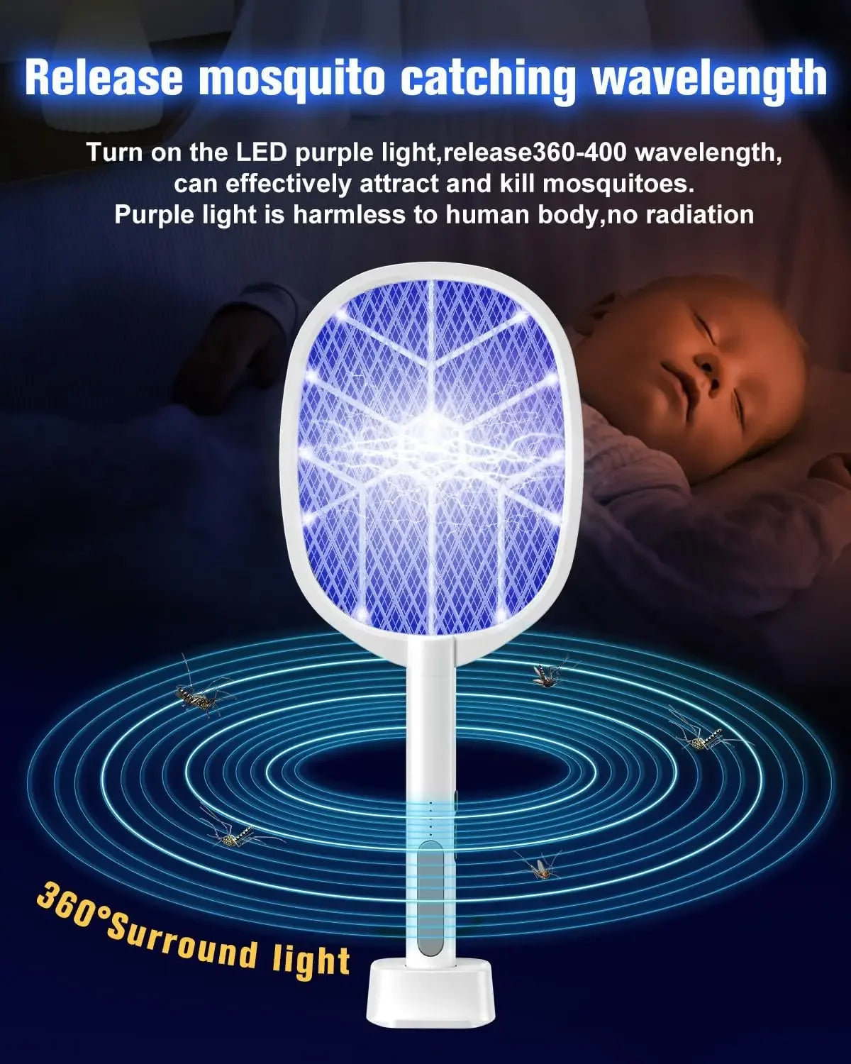 Electric Fly Swatter 2 In 1 Mosquito Zapper Racket