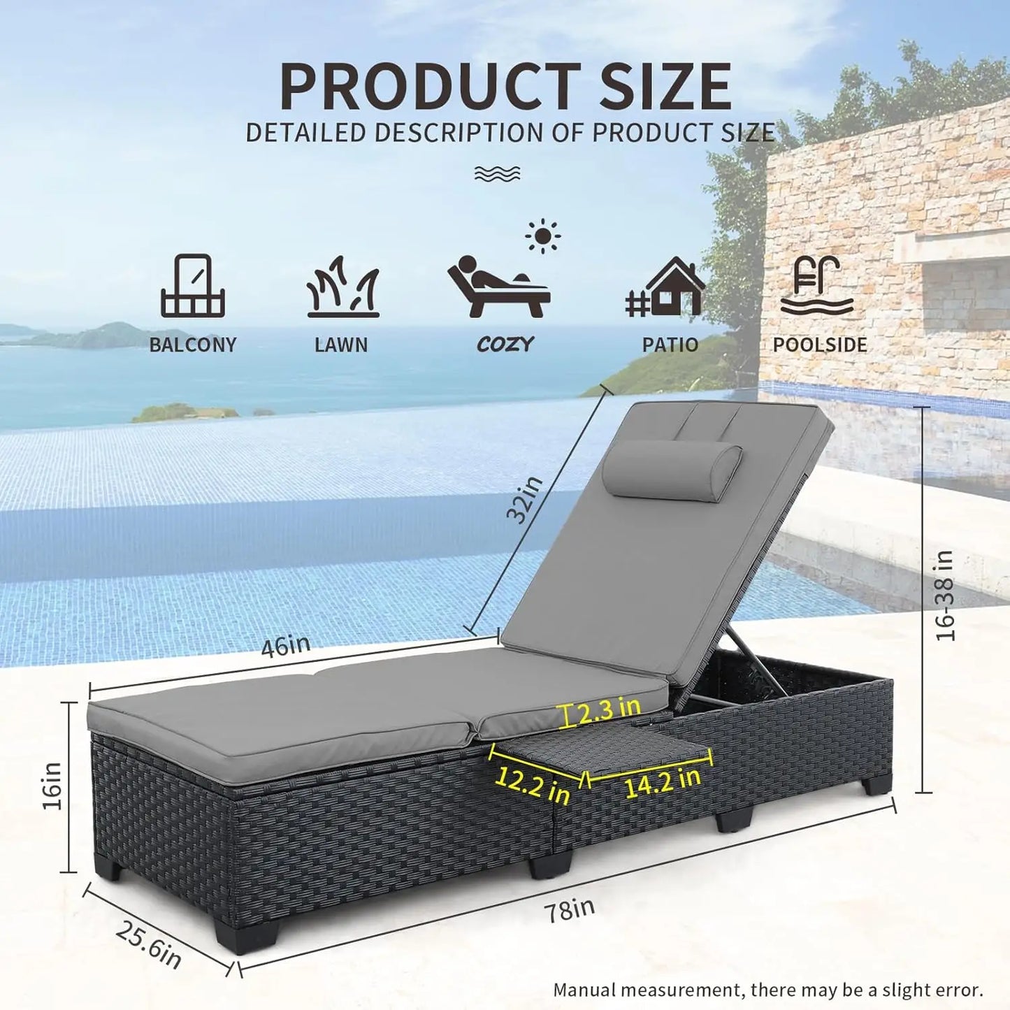 Adjustable Wicker Chaise Lounge Pair for Patio Cushions