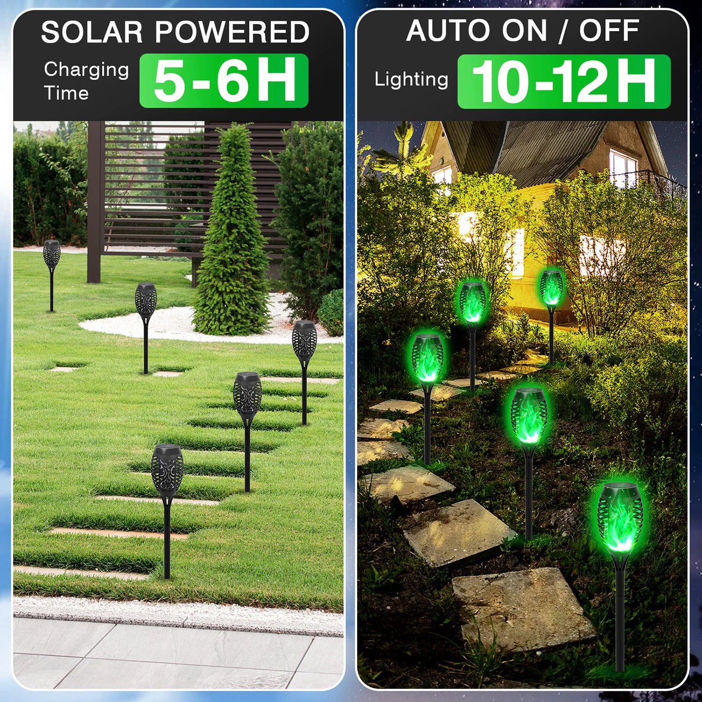 Green Solar Flickering Flame Light Outdoor Waterproof LED Garden Torch
