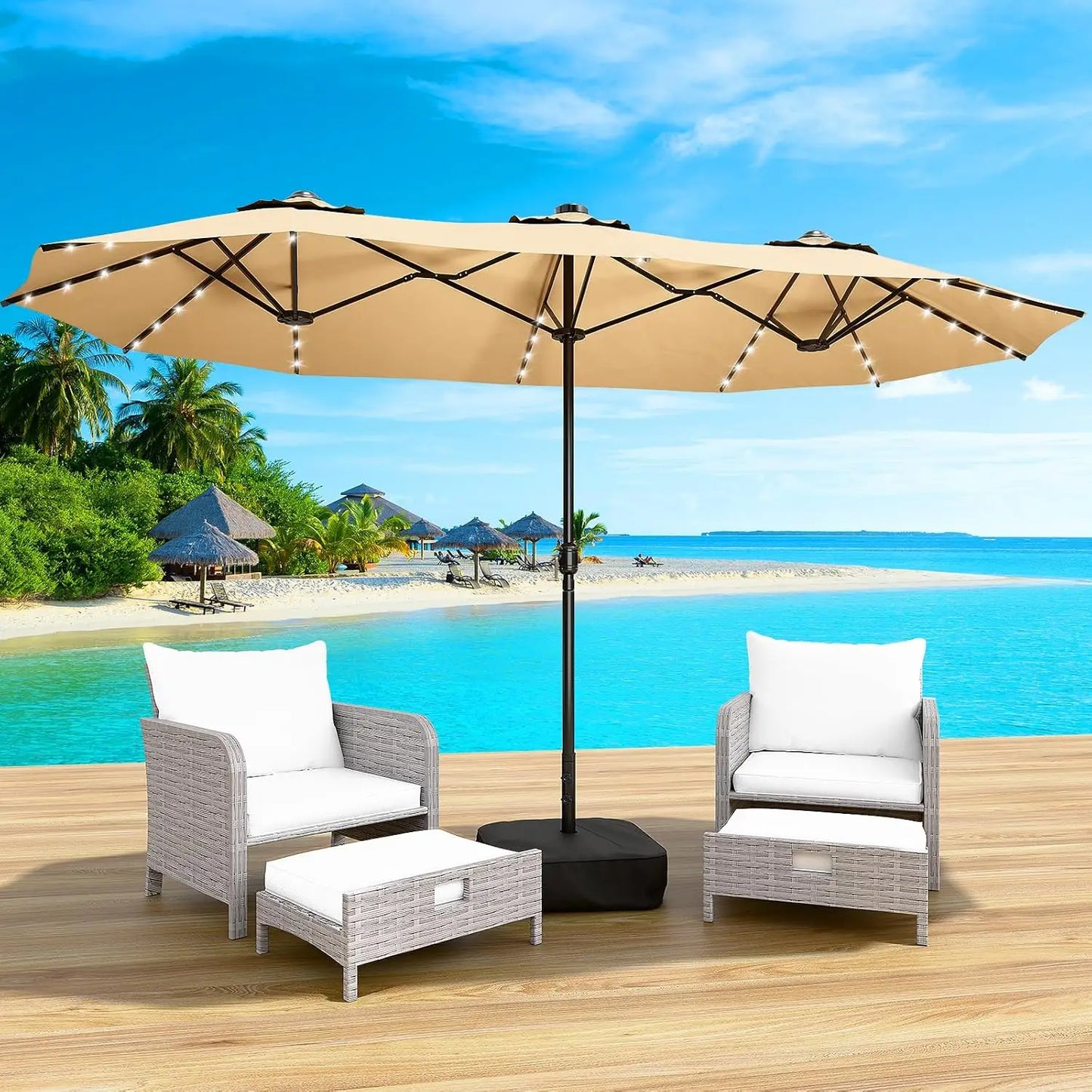 Double Sided Outdoor Patio Umbrella With Base Shade