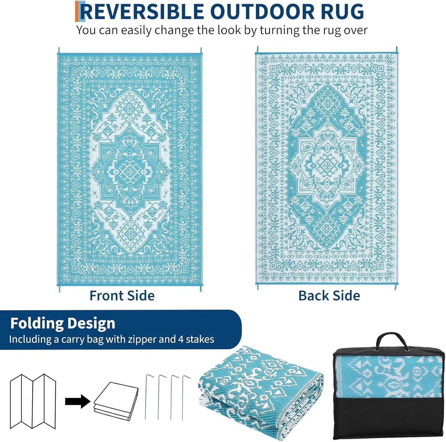 TWISTER.CK Waterproof Outdoor Patio Rug Reversible Geometric Mat