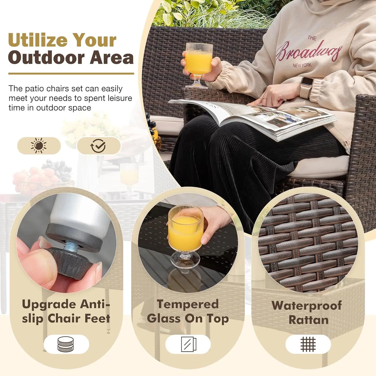 4-Piece Outdoor Patio Furniture Set Rattan Chair Wicker