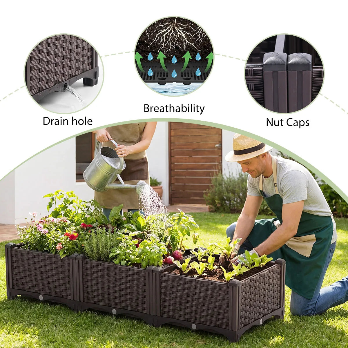 Rectangular Raised Garden Bed Kit Outdoor Plastic Planter Grow Box