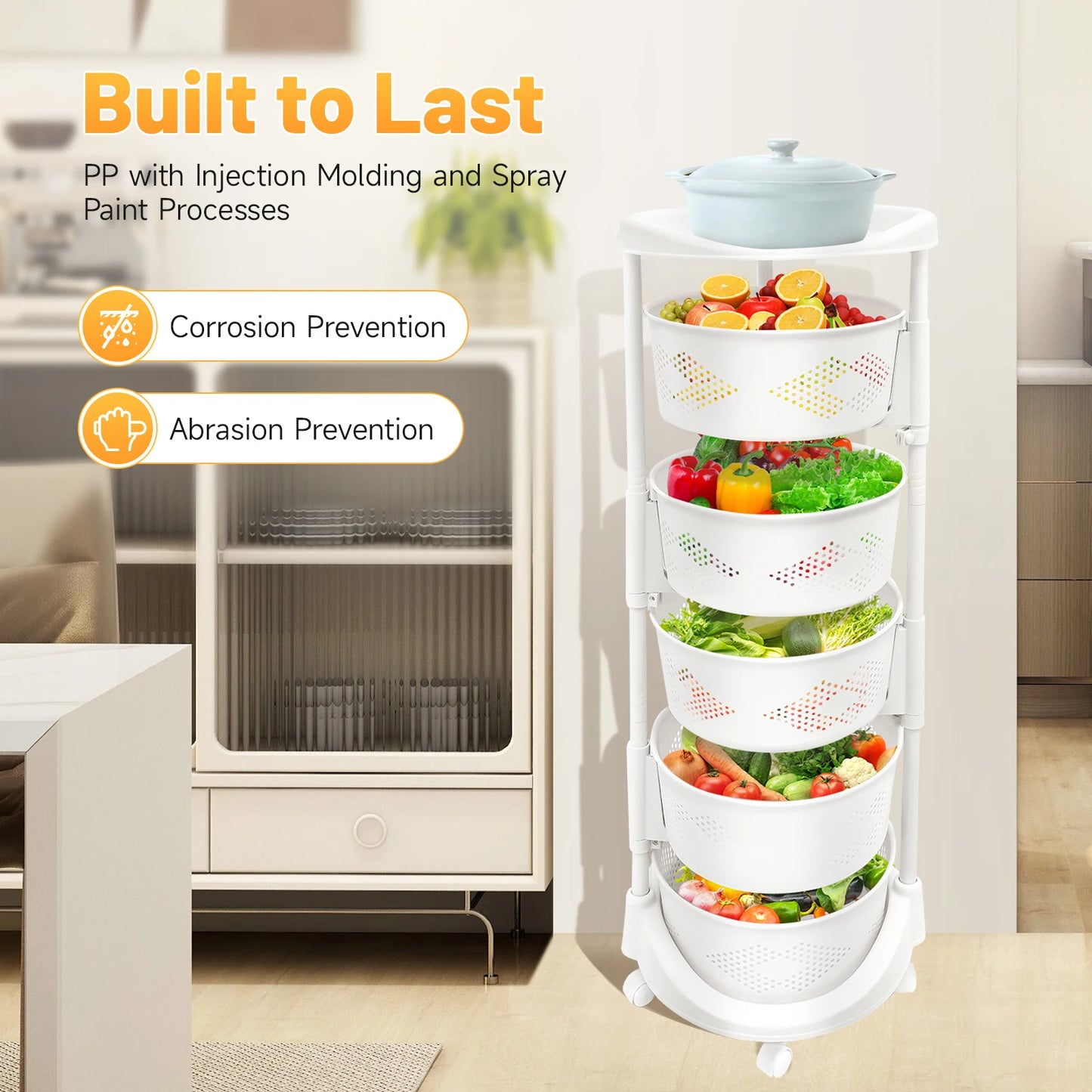Bymaocar 5-Tier Rotating Storage Shelf With 180-Degree Swivel Casters