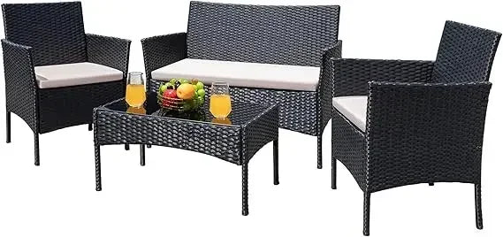 Outdoor 4-Piece Wicker Rattan Patio Conversation Set
