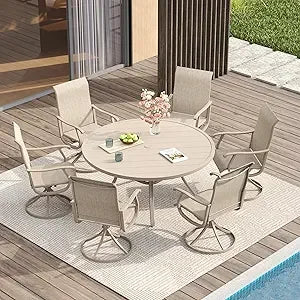 Outdoor Patio Dining Set for 6 with Round Table and Umbrella Hole