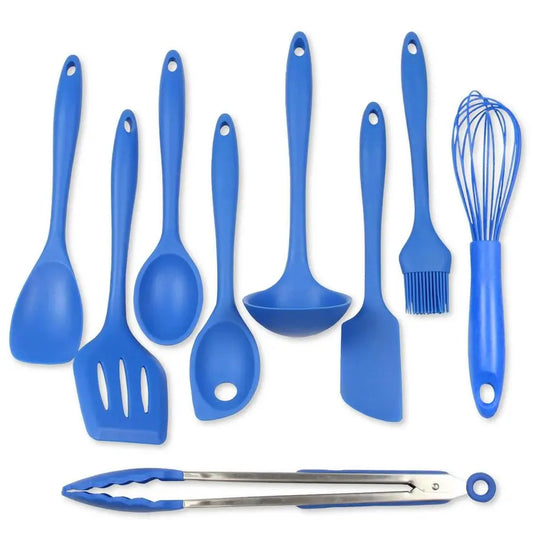 9 Piece Silicone Kitchen Tool And Utensil Set For Cooking