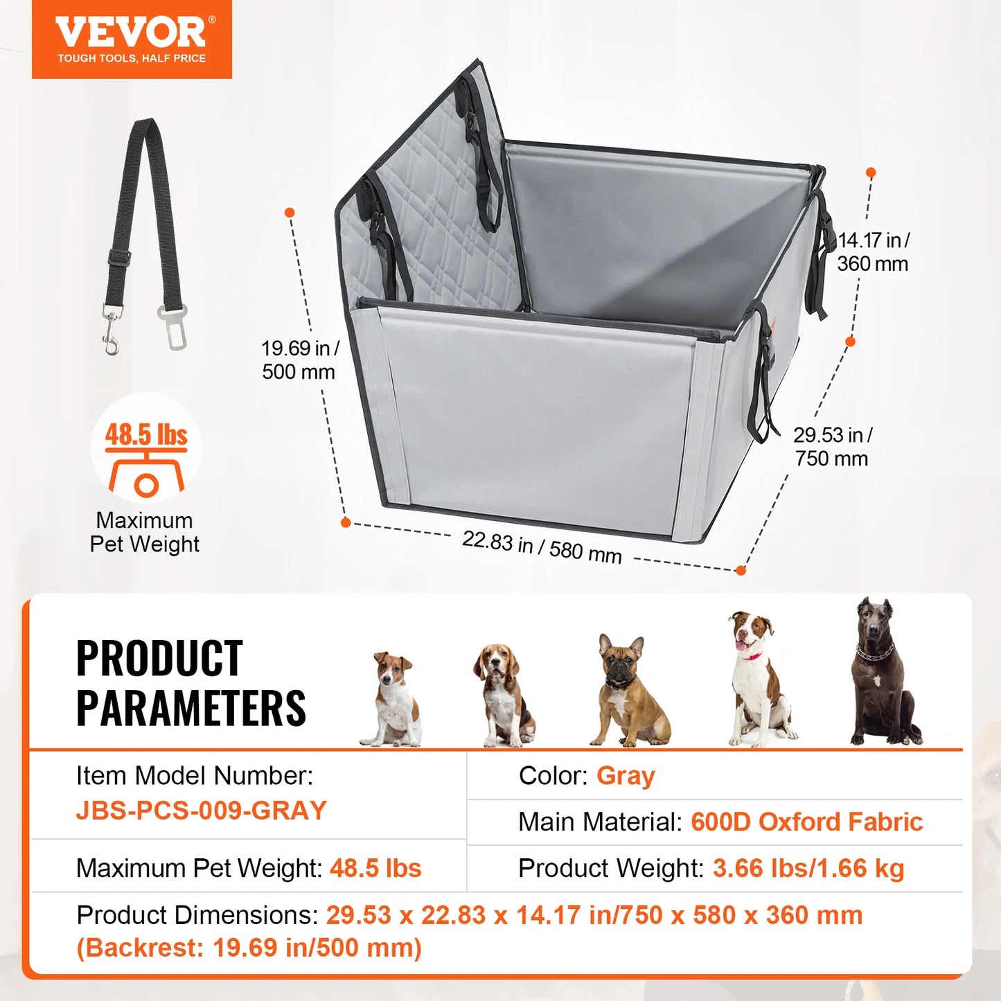 SucceBuy Waterproof Dog Car Seat Booster With Clip-On Leash