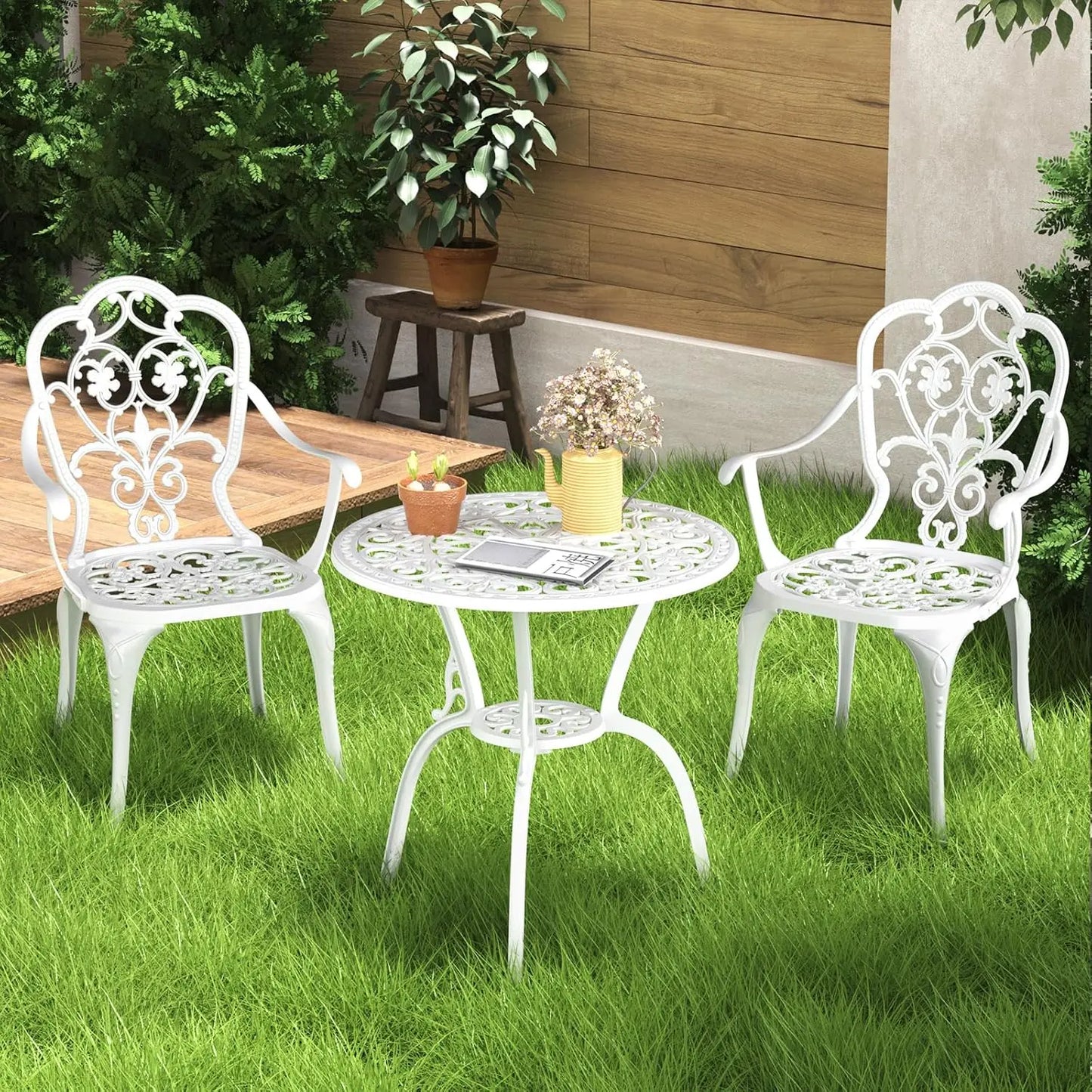 Cast Aluminum Bistro Set Outdoor Patio Table And Chairs
