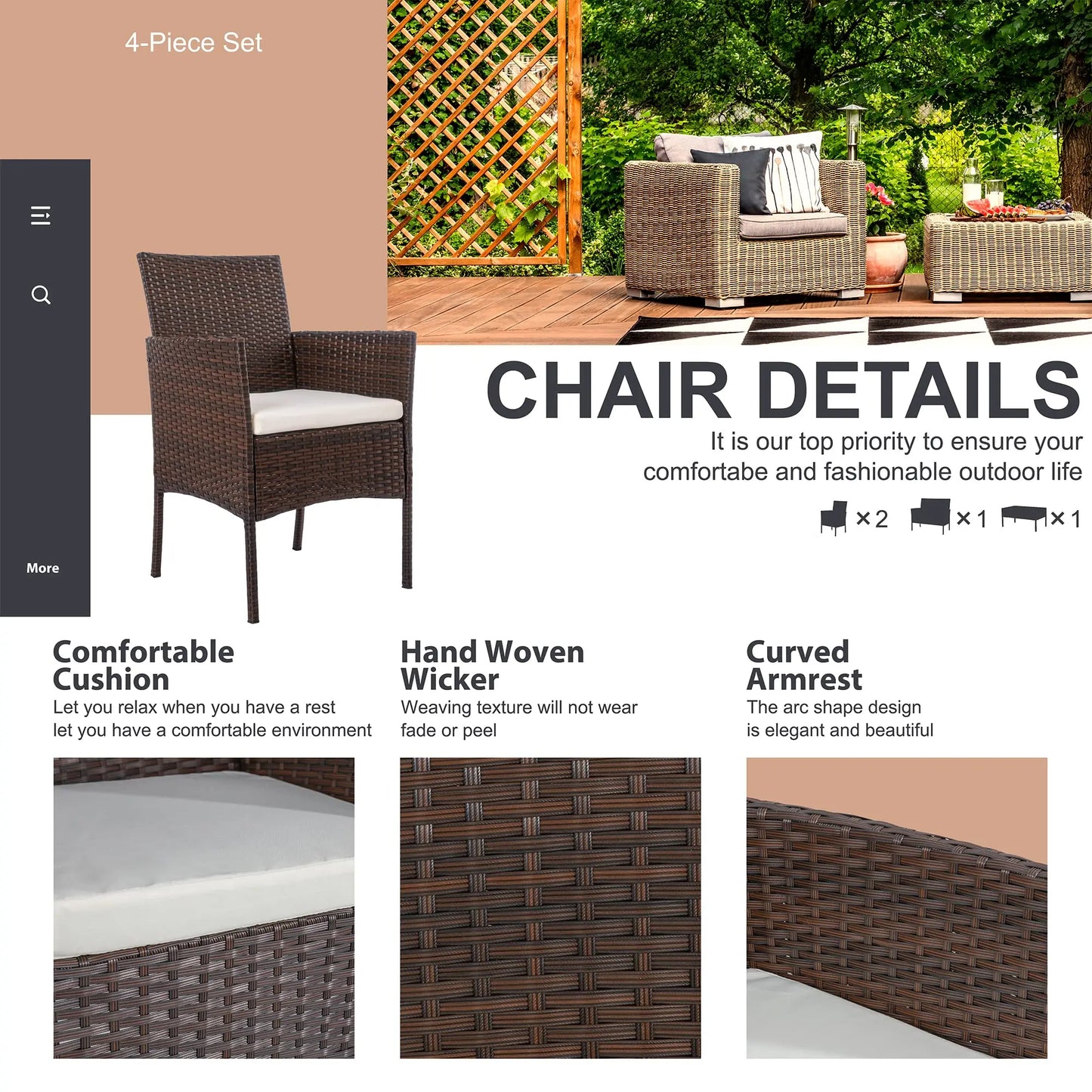 Outdoor Wicker Rattan Patio Furniture Set With Loveseat Coffee Table
