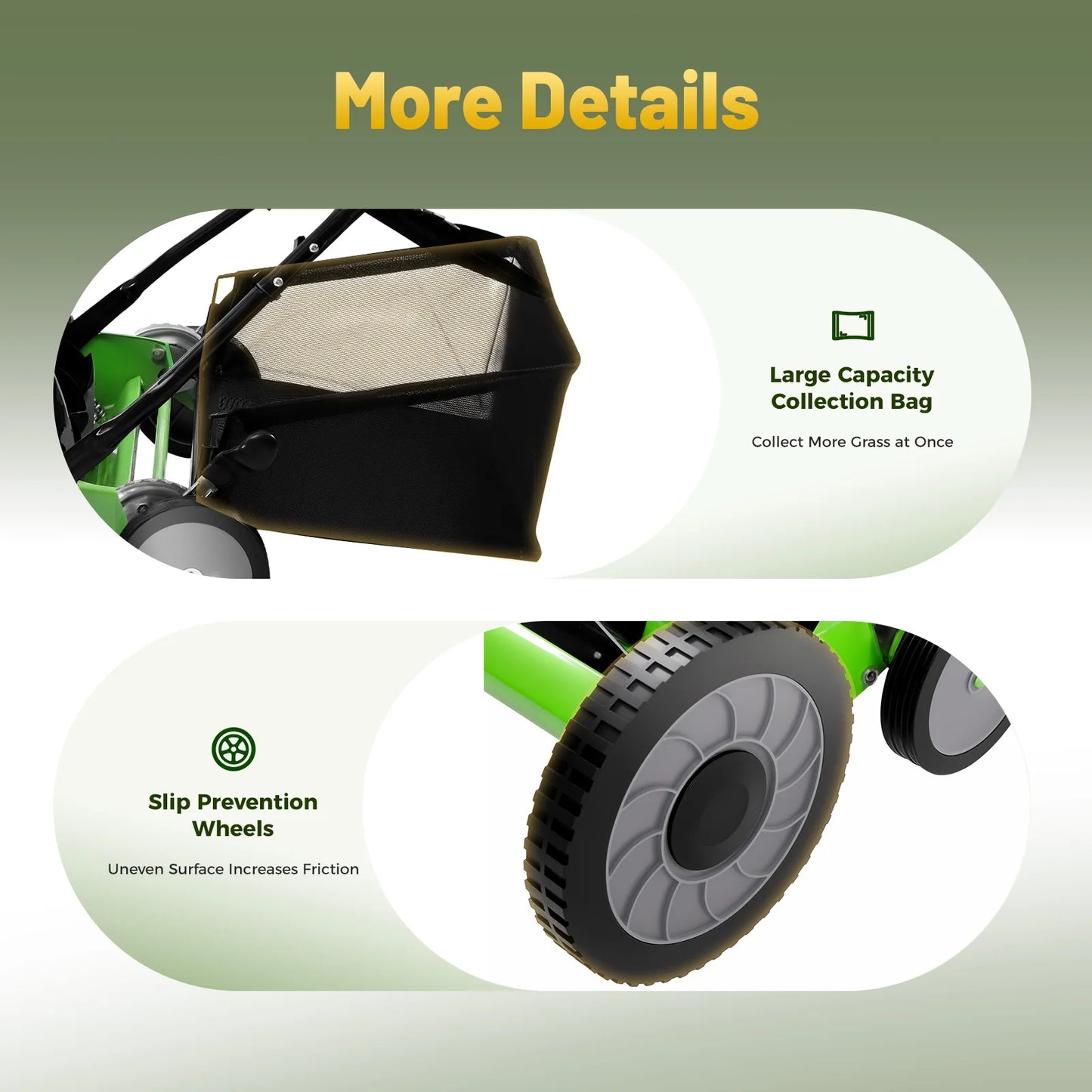 Push Reel Lawn Mower With Grass Catcher And Adjustable Height