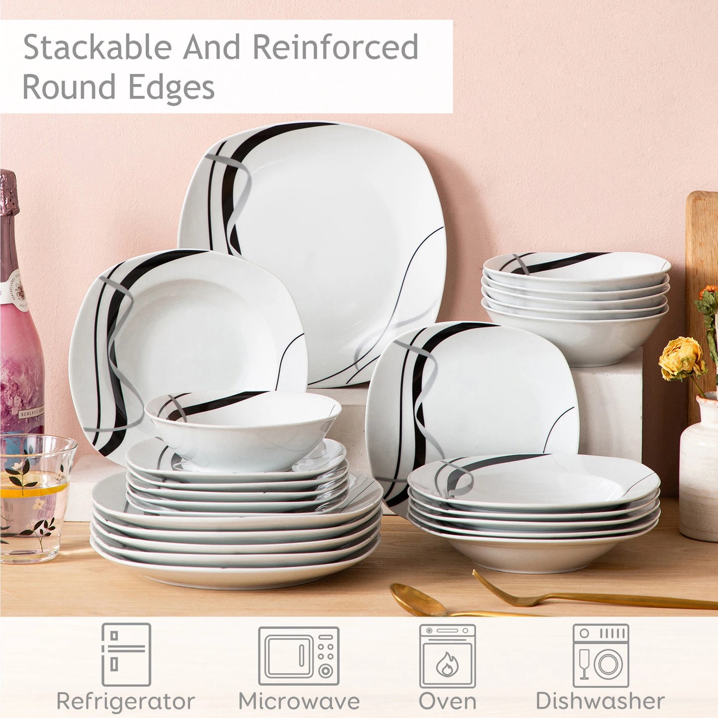 MALACASA Fiona Porcelain Dinnerware Set Ceramic Dishware Collection