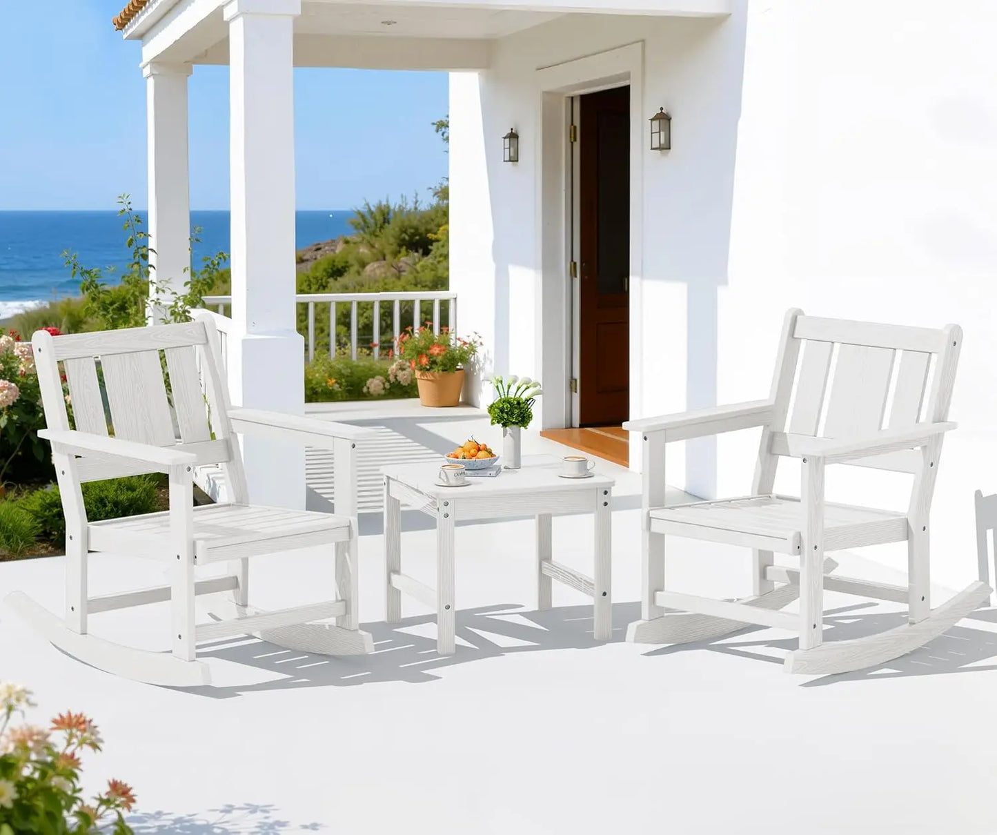 Outdoor Rocking Chair Set of 2 With Side Table Patio