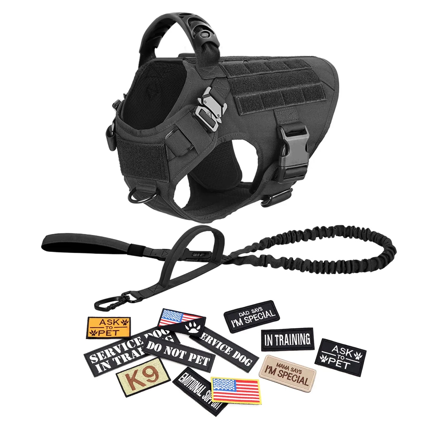 Military Large Dog Harness Vest Set With Patches For Malinois