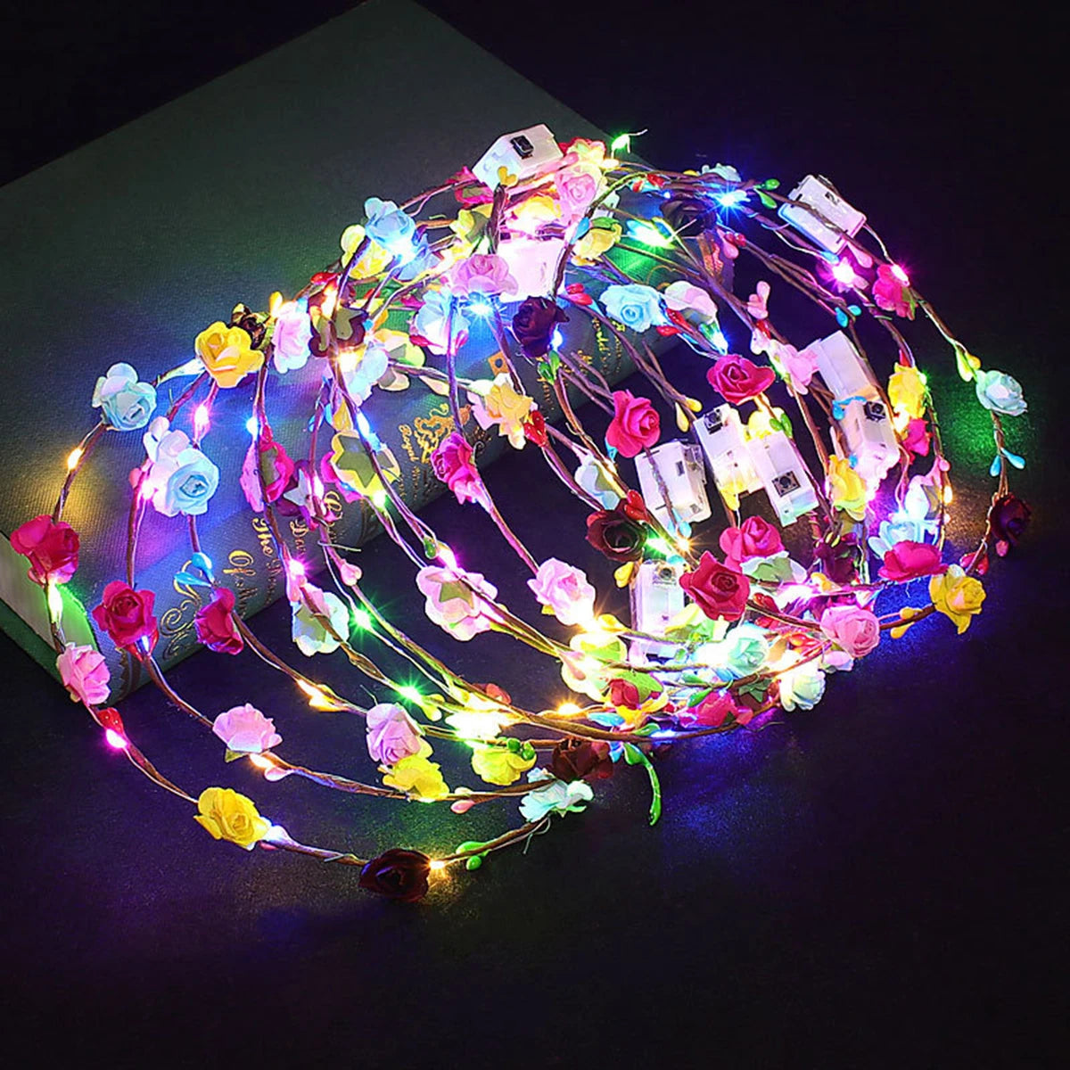 Paper Rose Wreath Set LED Light Up Headbands For Parties