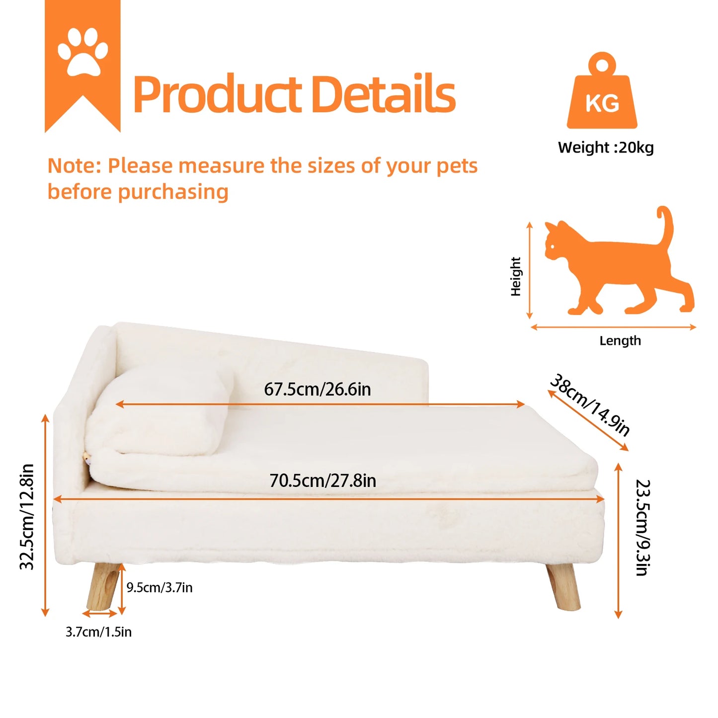 Bingopaw Elevated Pet Bed Nordic Wood Legs With Waterproof Pad
