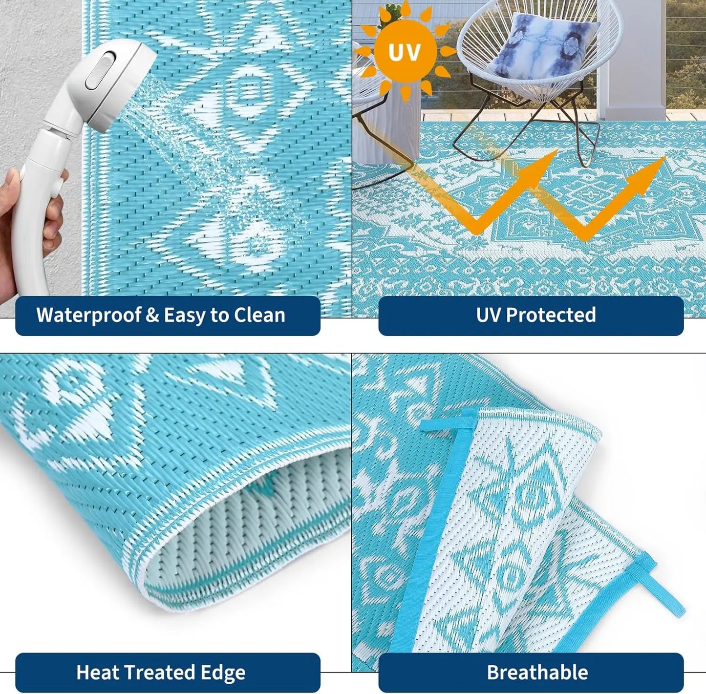 TWISTER.CK Waterproof Outdoor Patio Rug Reversible Geometric Mat