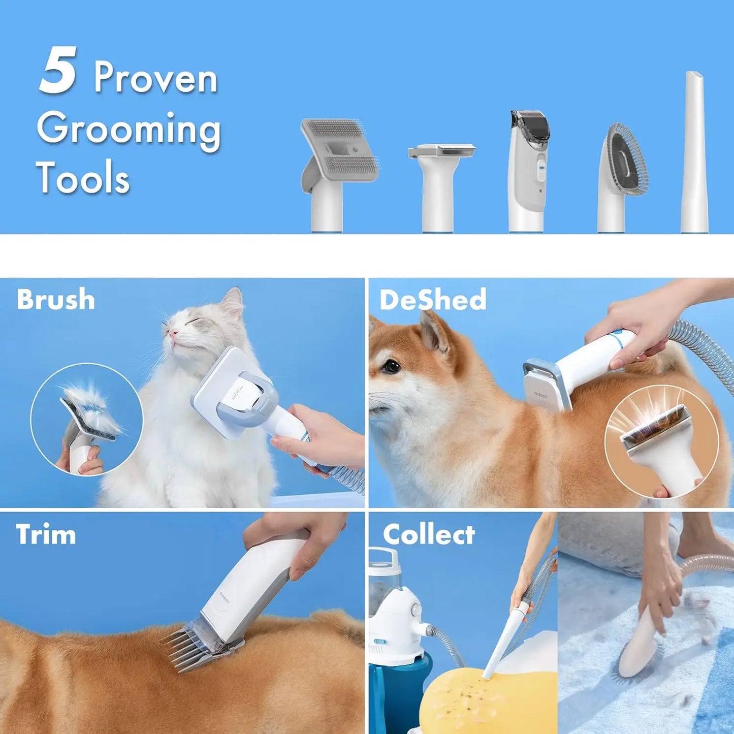 P2 Pro Dog Grooming Kit With Vacuum Suction 5 Tools