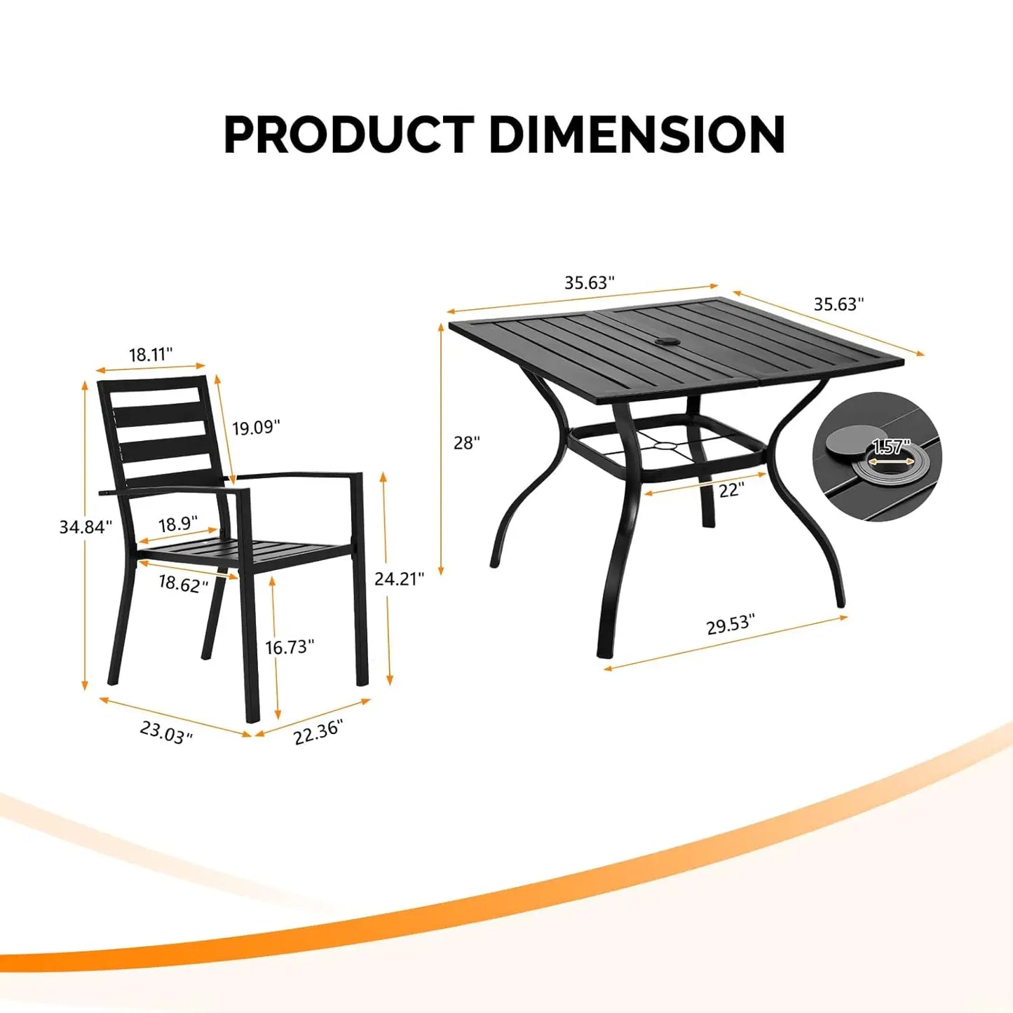 Outdoor Five Piece Patio Dining Set With Umbrella Hole And Iron Frame