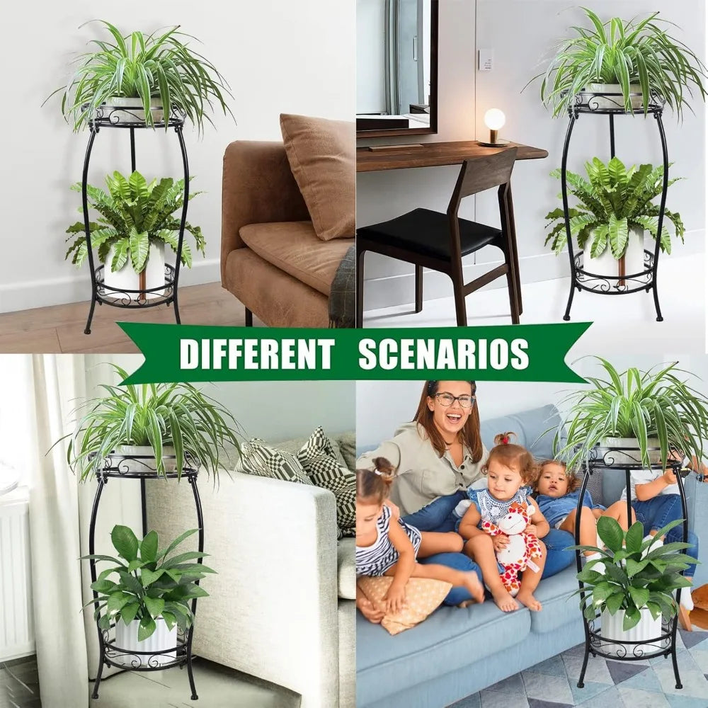 NBVCX Two-Tier Rustproof Metal Plant Stand for Indoor Outdoor