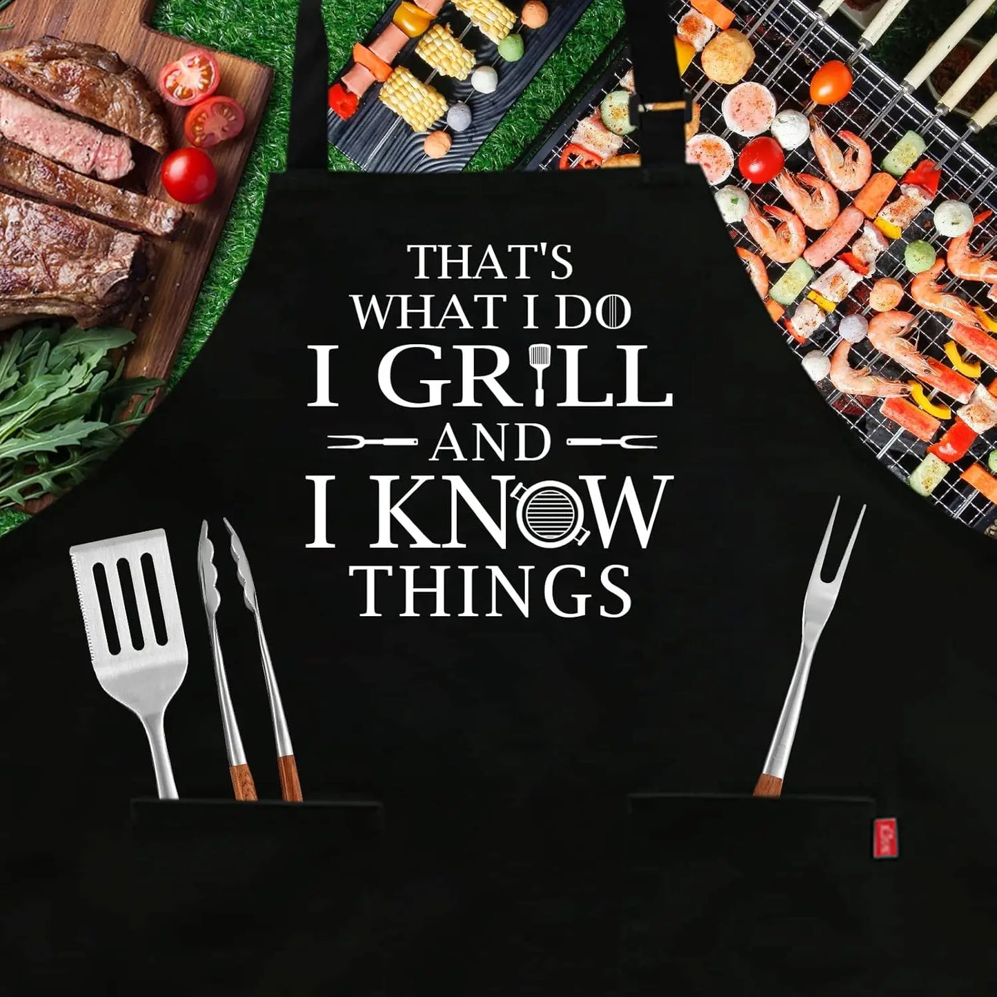 Funny BBQ Apron for Men with Pockets and Adjustable Straps