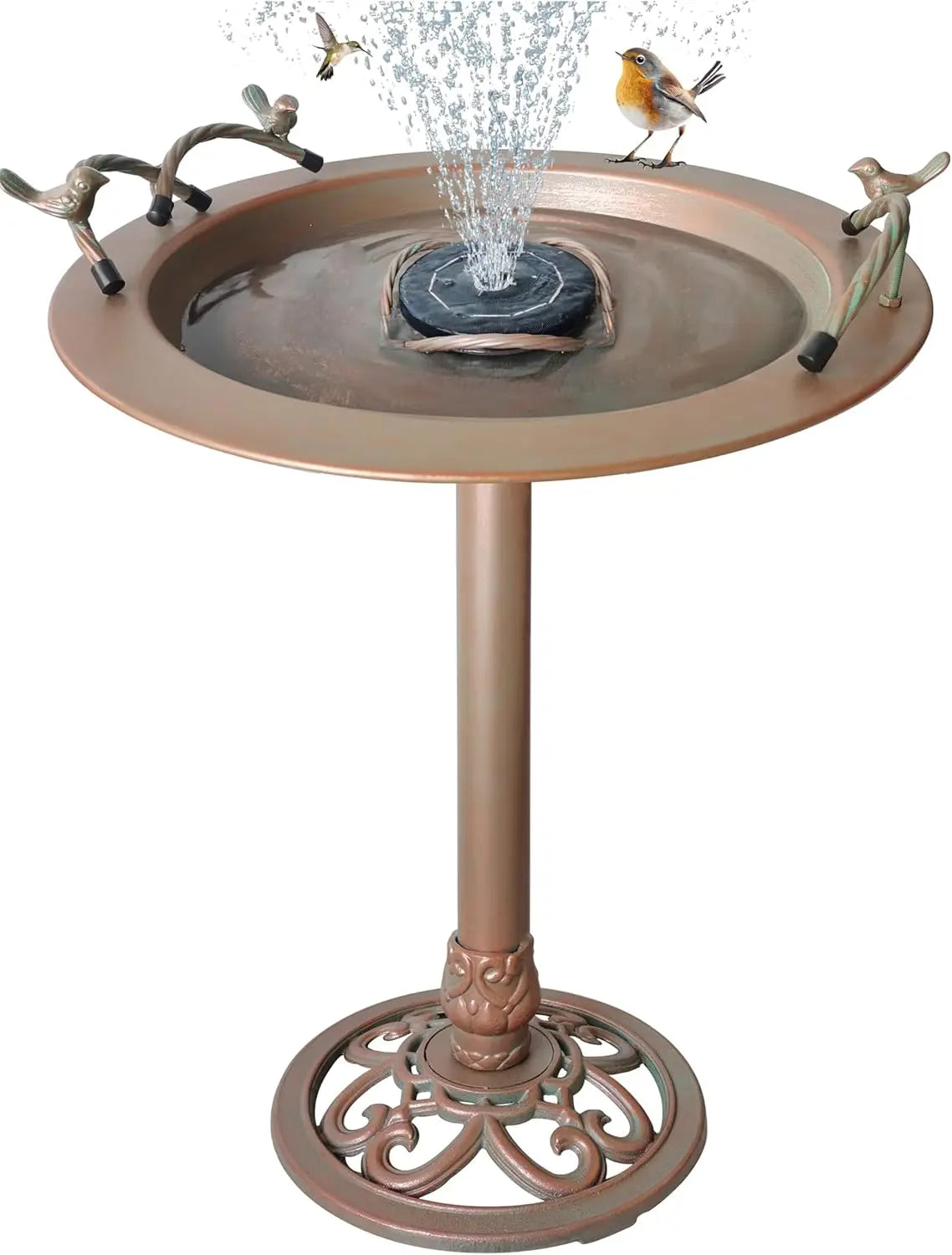 Iron Birdbath Outdoor Water Feature With Bird Feeder