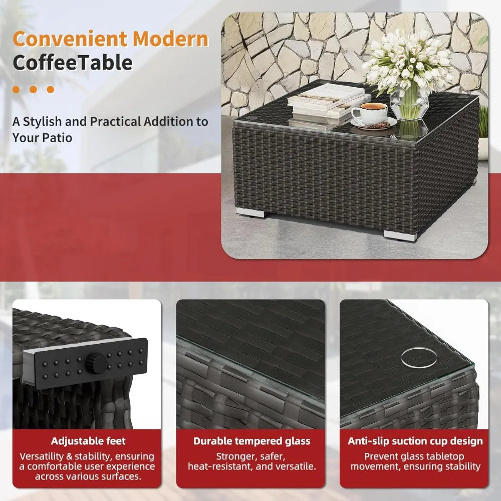 7 Piece Outdoor Patio Furniture Set With Glass Top Table