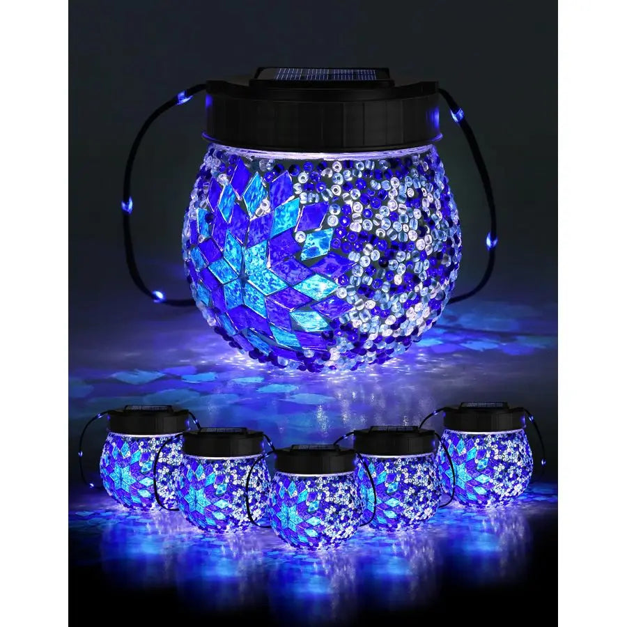 Solar Outdoor Lanterns Glass Globe 6 Pack Waterproof
