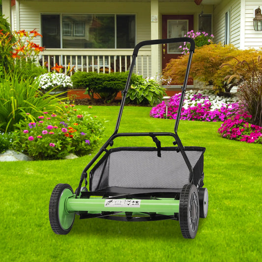 Push Reel Lawn Mower With Grass Catcher And Adjustable Height