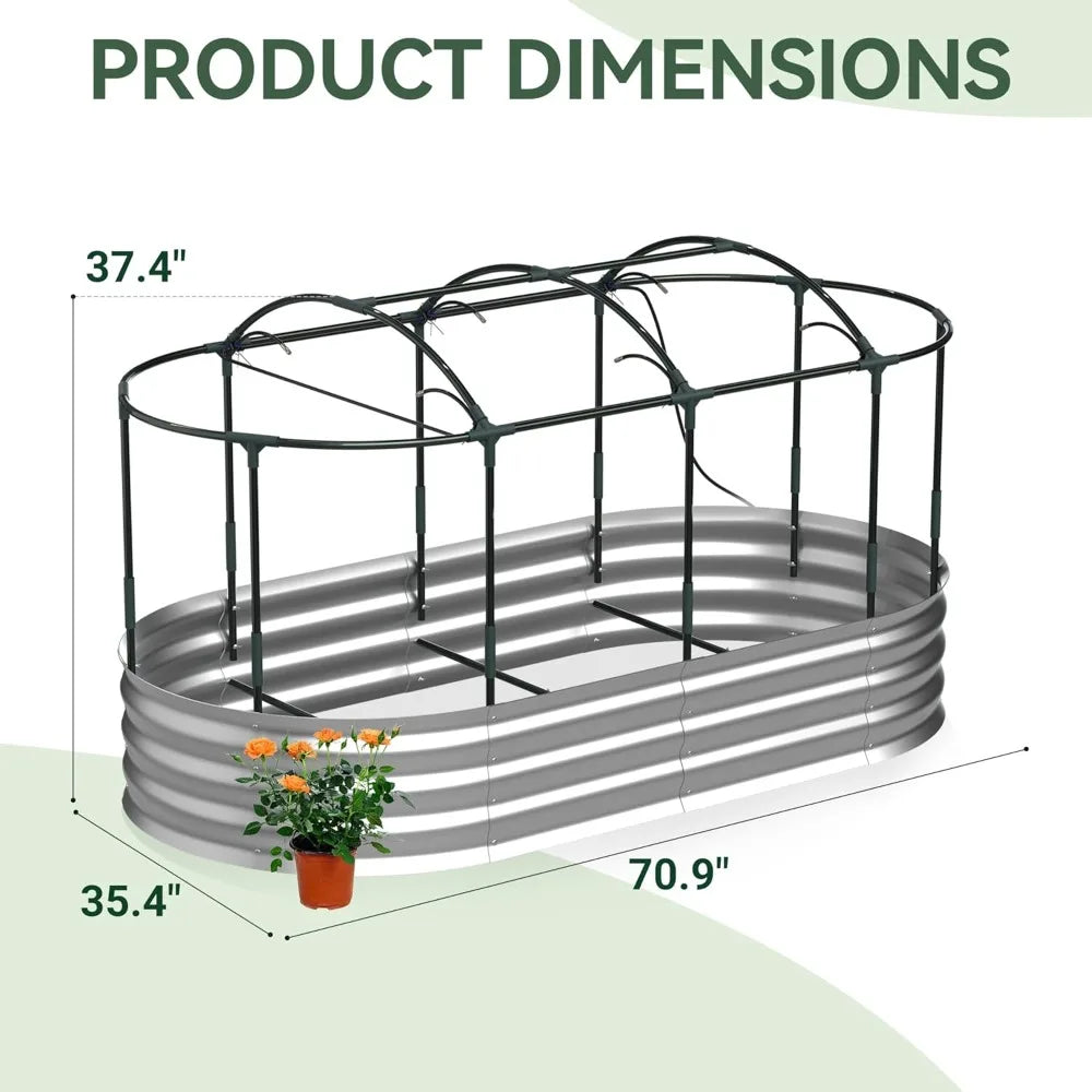 Self-Watering Raised Garden Bed With Mesh Cover Galvanized