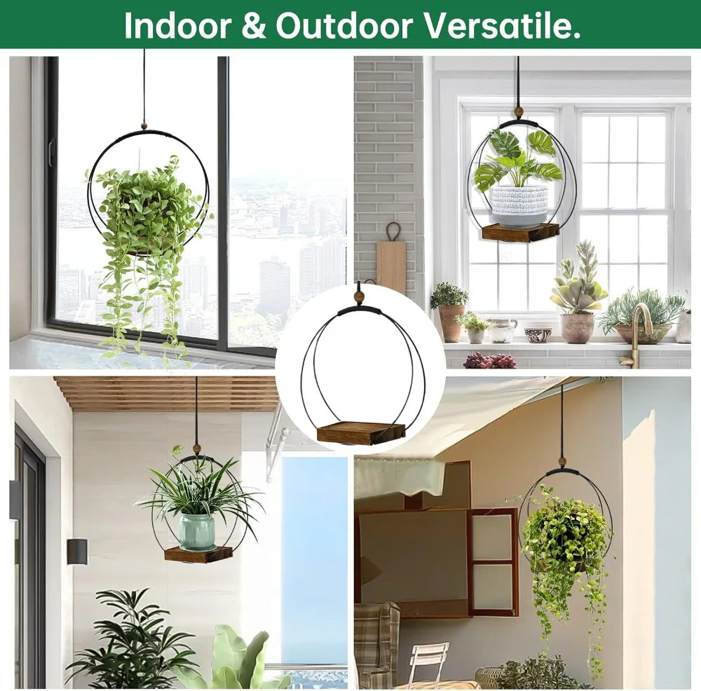 Indoor Hanging Planter With Wood Base Macrame Plant Hanger