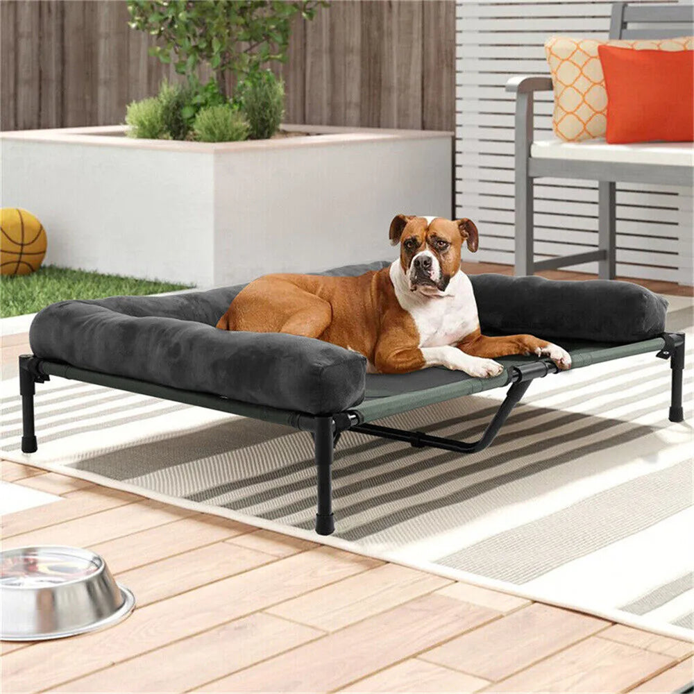 BORWART Outdoor Raised Dog Bed With Cooling Breathable Plush Mat