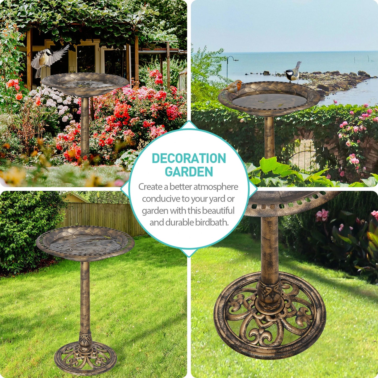 Pedestal Bird Bath Freestanding Antique Design For Garden And Backyard